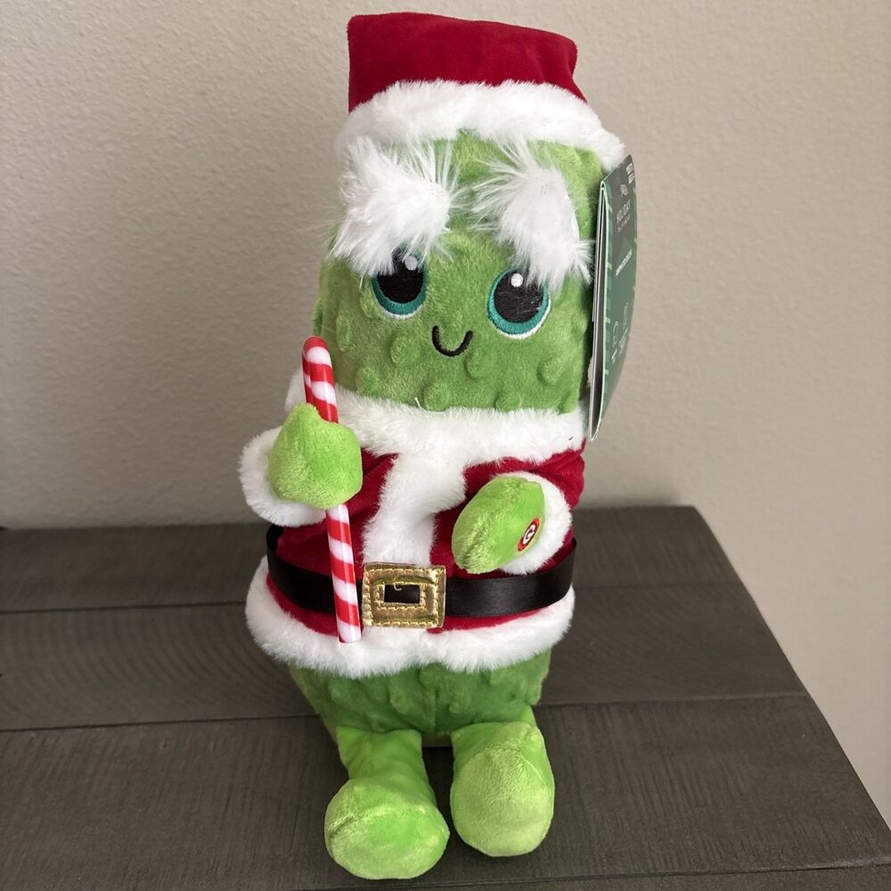 Holiday Living Animated Christmas Pickle Santa 11” Plush Decor Candy Cane NW